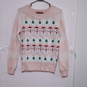 A Jem Women's Holiday Sweater Snowman Christmas Trees Knit Novelty Size L